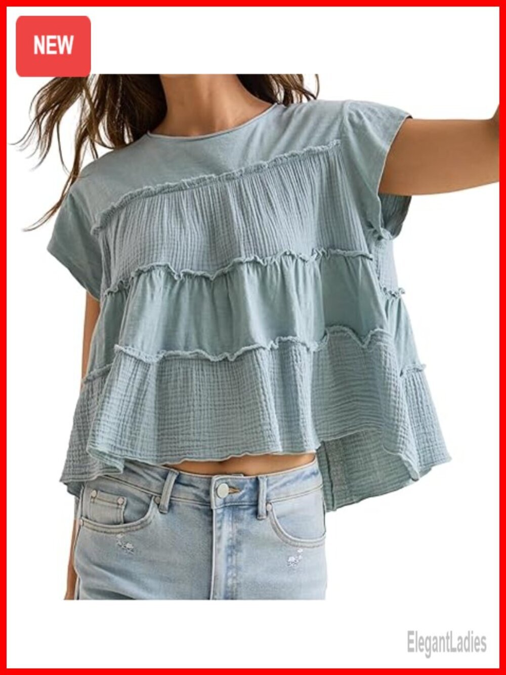 Ruffled Babydoll Tunic Tank Top - Crew Neck Peplum Blouse Loose Fit Summer